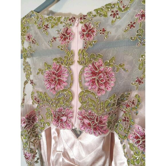 Camille La Vie Peach Embellish Lace Beaded Embroidery Cutout‎ Zip Dress Size 8 - Picture 7 of 12